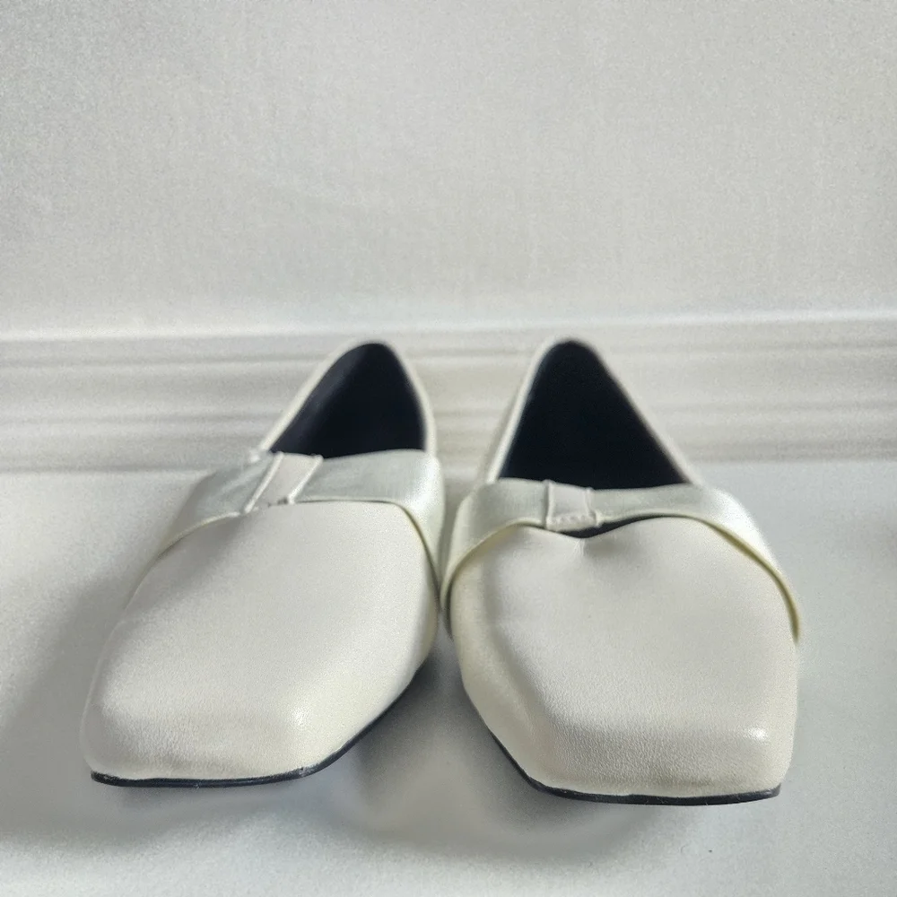 New WeWoreWhat Strap Ballet Vegan Leather Removable Strap Ivory Flats 38 EU/8 US